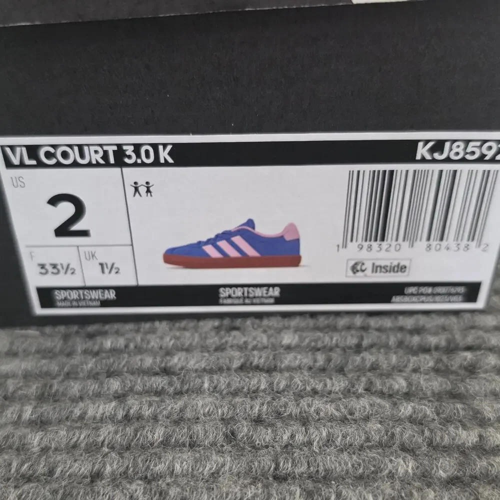 Adidas VL Court 3.0 Kid's Size 2 Lace-Up Sneakers Blue Pink New In Box